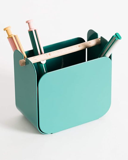 U Brands Metal Desk Organization Kit, Arc Collection, Cup, Tape Dispenser and Letter Sorter Included, Green (3605A00-01)