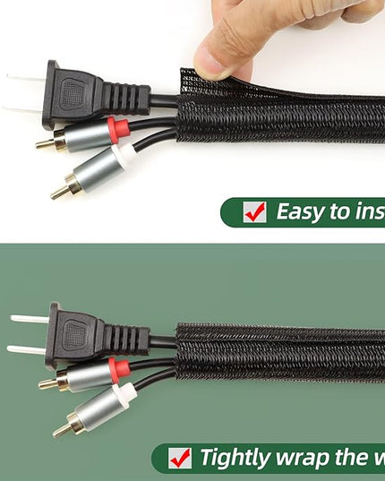 Split Wire Loom Tubing, Cable Protector Sleeve, Braided Cable Management for TV/Computer/Home Theater/Engine Bay, Cord Protectors from Pets No Chew (Black, 1"-10ft)