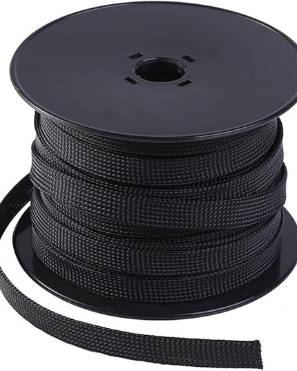 Keco 100ft – 1/8 inch PET Expandable Braided Cable Sleeve – Wire Sleeving for Audio Video and Other Home Device Cable Automotive Wire - Black