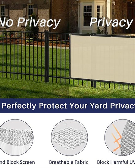 Windscreen4less Privacy Fence Screen Heavy Duty Windscreen Fencing Mesh Fabric Shade Net Cover with Brass Grommtes for Outdoor Wall Garden Yard Pool Deck, 6'x33' Beige