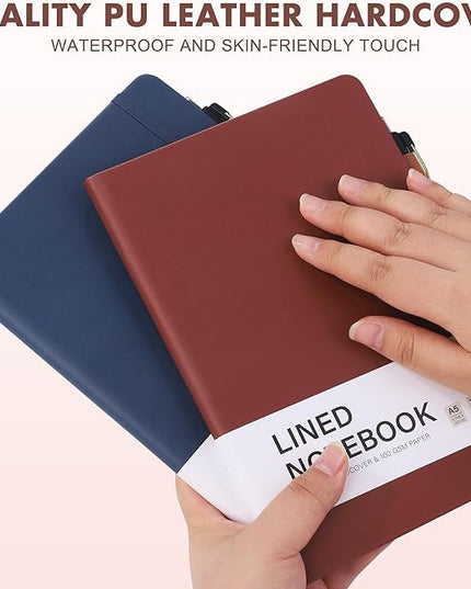 Aodaer 12 Set Lined Notebook Journals with Pens A5 Notebooks 100 GSM College Ruled Hardcover Notebook PU Leather Notepad with Pen Holder for Office School, 5.7 x 8.3 Inches, Deep Multicolor