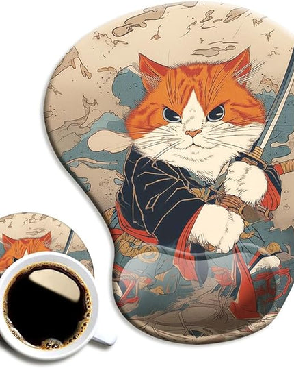 Ergonomic Mouse Pad with Wrist Support,Mouse Pad with Wrist Rest and Coaster Set,Office Supplies Non-Slip Mouse Pads for Desk, Non-Slip Comfortable,Cute Cat