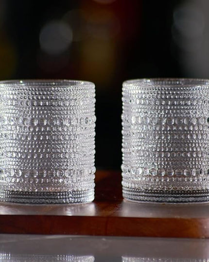 LEMONSODA Hobnail Drinking Glasses Set of 2 – Vintage Clear Lowball Glass Cups 10oz – Textured Barware Aesthetic Retro Glassware Tumblers for Water, Cocktails, Whiskey, Juice (Lowball 10oz, Set of 2)