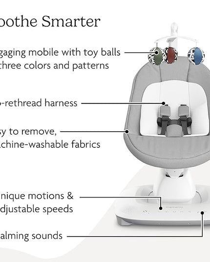 UPPAbaby Mamaroo Smart Swing – Customizable Soothing Modes with MotionSync Technology – Infant Recline + Bluetooth Enabled – Included Newborn Insert – Stella (Grey Mélange)