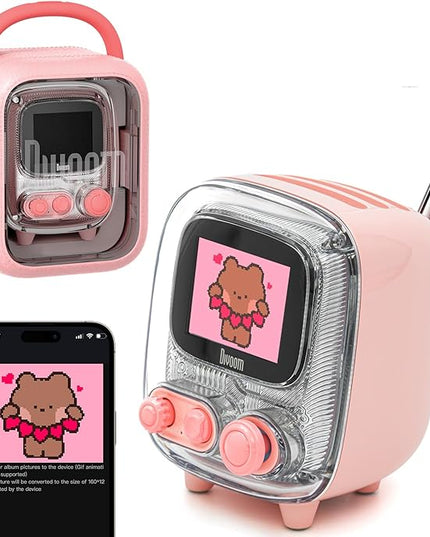 Divoom Tiivoo-2 Retro Bluetooth Speaker with FM Radio,Pixel Art Portable Mini Cute Wireless Small Speaker,Vintage Decor Suitable for Party Office Desk Home Bedroom Kitchen,Gifts for Women Men,Pink