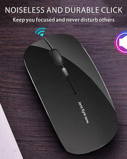 Uciefy Q5 Slim Rechargeable Wireless Mouse, 2.4G Portable Optical Silent Ultra Thin Wireless Computer Mouse with USB Receiver and Type C Adapter, Compatible with PC, Laptop, Notebook, Desktop Black