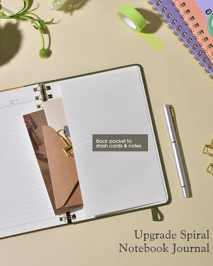 Lined Spiral Journal Notebook, A5 Hardcover Spiral Journals for Women Men, 150 Numbered Pages Spiral Bound Notebook, 100 GSM College Ruled Notebooks for Work, Note Taking 5.75" x 8.38", Olive Green