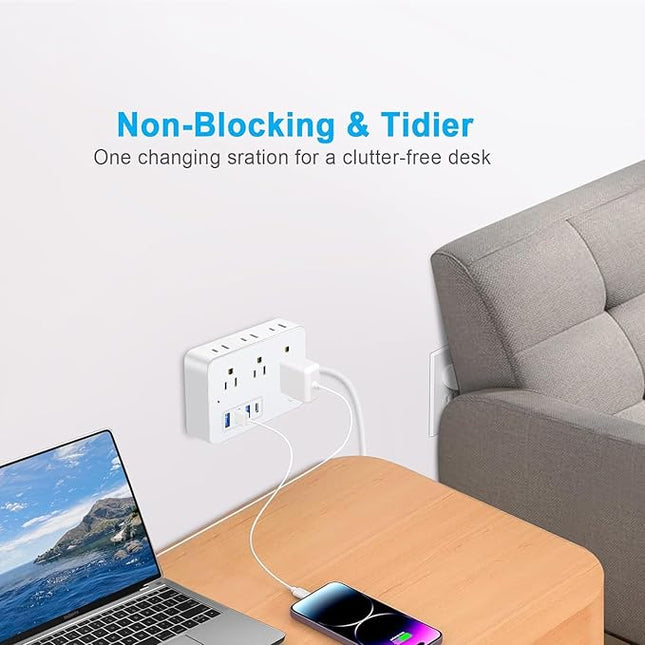 20 FT Extension Cord with Multiple Outlets, Asamoom 20 ft Surge Protector Power Strip with 6 Outlets with 4 USB Ports(1 USB C)，Flat Plug with Long Cord 1700 Joules Protection for Home Office White