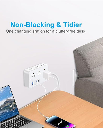 25 FT Extension Cord with Multiple Outlets, Asamoom 25 ft Surge Protector Power Strip with 6 Outlets with 4 USB Ports(1 USB C), Flat Plug with Long Cord 1700J Protection for Home Office White