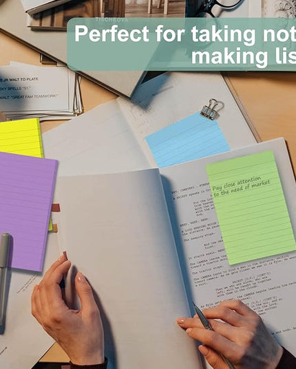 24 Pack Lined Sticky Notes 4X6 in Self Sticky Note Pads Colorful Post Stickies for Office, Home, School, Meeting, 50 Sheets/pad, (Light Color)