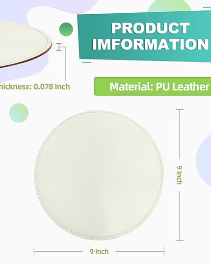 Mouse Pad，Round Mouse Pad，PU Mouse Pad，Leather Mouse Pad with Stitched Edge Micro-Fiber Base with Non-Slip Waterproof，Mouse Pad for Computers，Laptop，9 x 9 Inch (White)