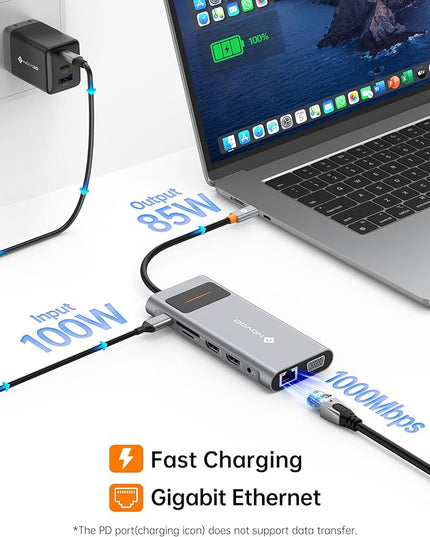 NOVOO USB C Docking Station Dual Monitor HDMI for Dell HP Laptop Type USB C Hub Multiport Adapter Thunderbolt 3 Dongle to 2 HDMI 4K Ethernet 4 USB PD SD TF Audio for Lenovo Surface