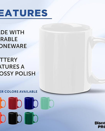 DISCOUNT PROMOS Ceramic Coffee Mugs 11 oz. Set of 10, Bulk Pack - Coffee cup set, Iced coffee cup, Gaming mug - White