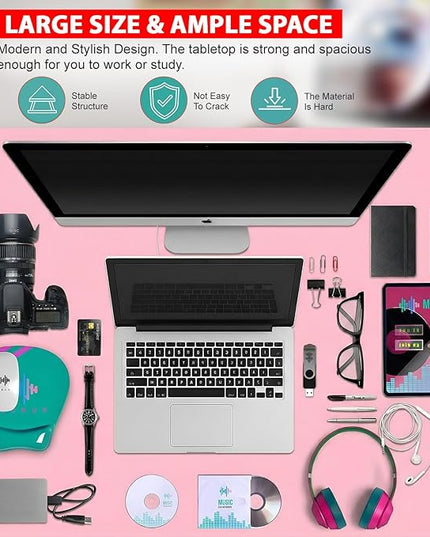 PayLessHere | 55 Inch Computer Desk | Pink | Office Desk with Metal Frame, Adjustable Feet | Water-Resistant, Scratchproof Surface | Sturdy Writing Table for Home Office or Study | Pack of 1