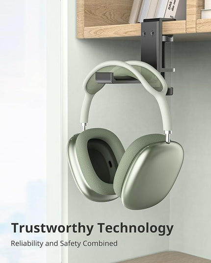 Headphone Stand for Desk – Aluminum Headset Stand with Foldable Hook, Headphone Holder Clamp Mount for Gaming Accessories, Space-Saving Under Table Headset Hanger