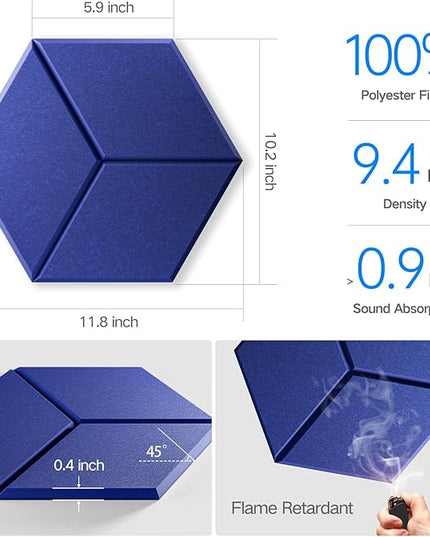 16 Pack Self-adhesive Acoustic Panels 12" X 10" X 0.4" - Sound Proof Foam Panels for wall with High Density, Y-Lined Design, Flame Resistant, Absorb Noise and Eliminate Echoe(Telecom Blue)