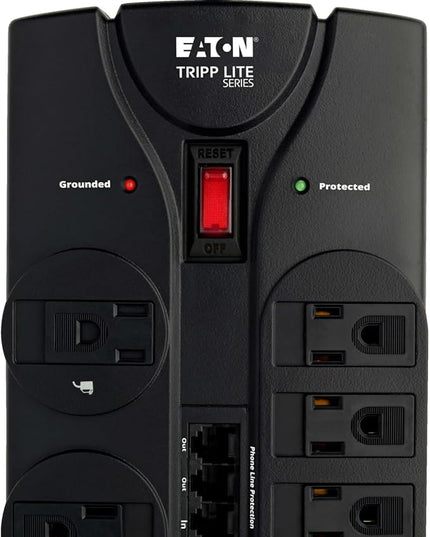 Eaton Tripp Lite TLP1208TEL Home Theater Surge Protector Power Strip, 12 Outlets, Flat Plug 8ft Extension Cord, 2160 Joules | RJ11 Port for Phone Land Line Protection