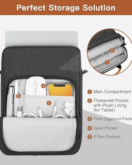 MoKo 15 Inch Laptop Sleeve Bag Fits MacBook Air 15" M2 2023, MacBook Pro 14" M2 2023, Galaxy Tab S9 Utra 14.6" 2023, Handle Carrying Case with Shoulder Strap, Black & Gray
