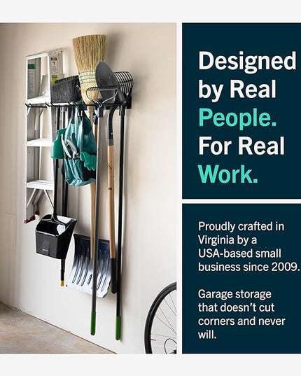 StoreYourBoard Wall-Mounted Rack With 4 Garage Hooks – Heavy-Duty Steel Holder Garage & Garden Storage for Shed, Workshop, or Home Organization – For Rakes, Shovels, Tools & More – 1 Pack, Cactus