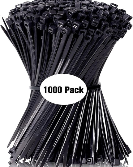 Zip Ties 8 inch, 1000 Pack Black Zip Ties, Self-Locking Nylon Cable Ties with 40 lbs Tensile Strength,Wire Ties for indoor and outdoor use.