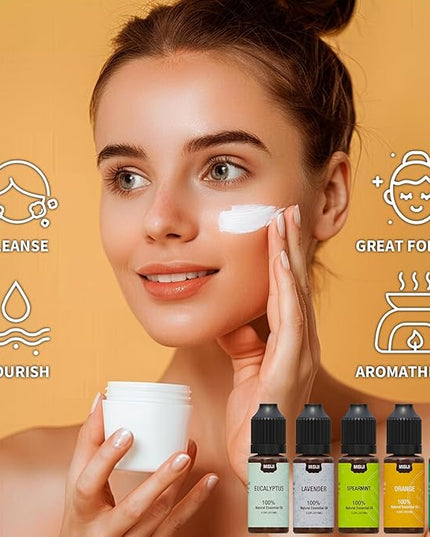MISIJI Essential Oils for Diffuser for Home, Top 5 Aromatherapy Oils,Candle&Soap Making,10ml（Orange, Lavender, Peppermint, Eucalyptus, Tea Tree）