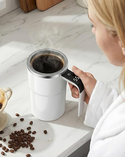 Automatic Magnetic Stirring Coffee Mug with Temperature Display, Rechargeable Self Stirring Mug, Portable Coffee Mug for Home Office Travel (White)