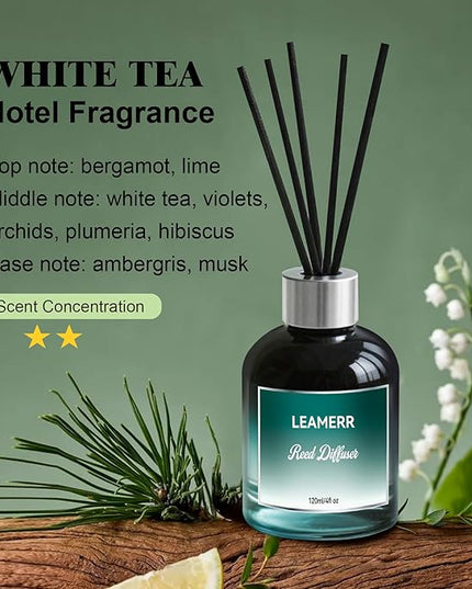 White Tea Reed Diffusers for Home, 4 oz (120mL) Aromatherapy for Relaxation & Air Freshener. Perfect for Home, Bathroom, Office & Room Decor, Calming Botanical Scent