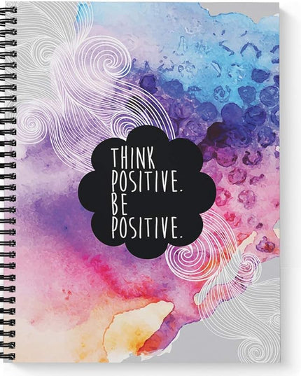 Softcover Think Positive 8.5" x 11" Motivational Spiral Notebook/Journal, 120 College Ruled Pages, Durable Gloss Laminated Cover, Black Wire-o Spiral. Made in the USA