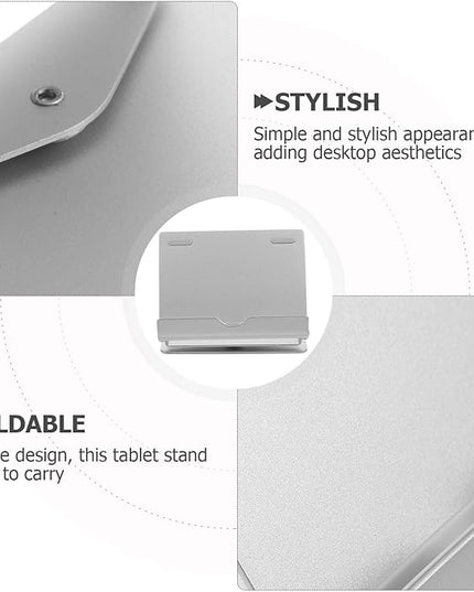 Aluminum Alloy Laptop Stand and Phone Holder for Desk, 360° Rotatable Foldable Tablet Holder, Universal Desktop Cell Phone Stand in Silver for Office and Home Use