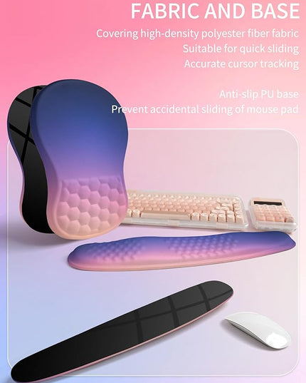 Hokafenle 2in1 Combination, Wave Keyboard Wrist Rest and Ergonomic Curvature Mouse Pad Wrist Support for Relieve Wrist Pain, Filled with Soft Cushion Memory Foam, Dawn