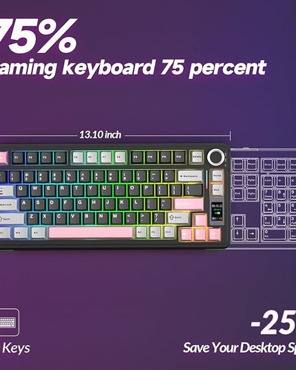 AULA S75 PRO Wireless Mechanical Keyboard with Screen&Knob, 75% Hot Swappable Gaming Keyboard with Pre-lubed Switches, RGB Backlit, PBT Keycaps Creamy Sounding Pc Gaming Keyboards
