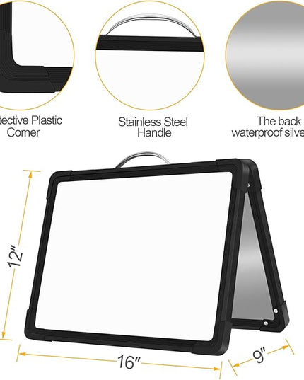 H-Qprobd Small Dry Erase White Board - 16"x 12" Double Sided Mini Foldable Magnetic Desktop whiteboard for Drawing, Teacher Instruction and Meeting Discuss