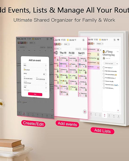 15.6 Inch Digital Calendar, Full HD Touchscreen Smart Planner for Family Schedules - Wall & Desk Mount, Great for Seamless Daily Planning & Household Organization, with LED Reminder Light