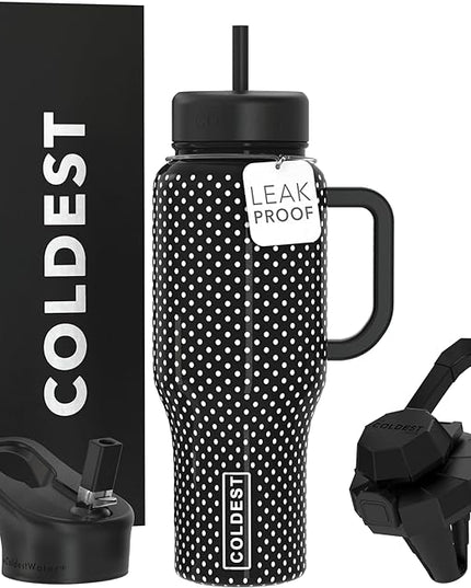 Coldest Tumbler with Handle and Straw - 100% Spill Proof Tumbler with Straw (3 Lids) - Stainless Steel Insulated Leakproof Tumblers for Women & Men - 36 oz (Black Dress)