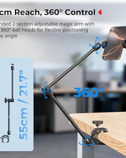 SMALLRIG Desktop Magic Arm Support with Crab-Shaped Clamp Kit, Aluminum Alloy, 24.3x4.5x1.1 in, 0.6lb Payload, for Smartphones, Webcams, Action Cameras, 5624