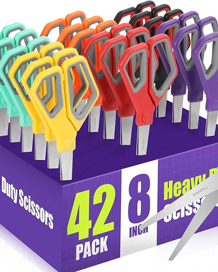 BURVAGY 42Pack 8" Scissors All Purpose, Heavy Duty Scissors with Ultra Sharp Blades Comfort Grip Handles - For Office Home School Sewing Fabric Crafts, High/Middle School Student Teacher Scissor