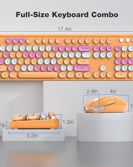 MOFII Wireless Keyboard and Mouse Combo, Orange Retro Keyboard with Round Keycaps, 2.4GHz Dropout-Free Connection, Cute Wireless Mouse for PC/Laptop/Mac/Windows XP/7/8/10 (Orange-Colorful)