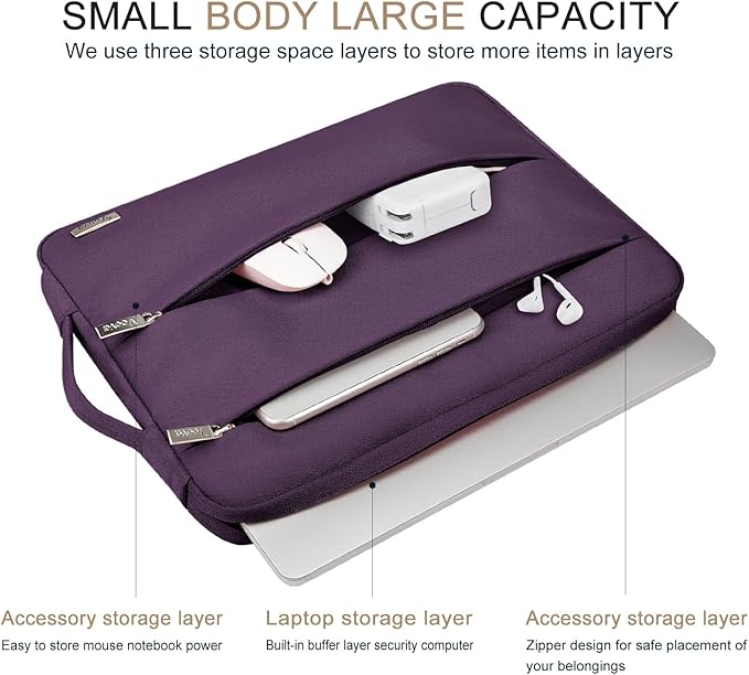 Voova 14 15 Inch Laptop Sleeve Case, Waterproof Computer Bag Cover Compatible with MacBook Air 15 M2/M3/M4 2022-2025, MacBook Pro 15, Hp chromebook 14, 14-15” Dell Lenovo Acer Asus, Dark Purple