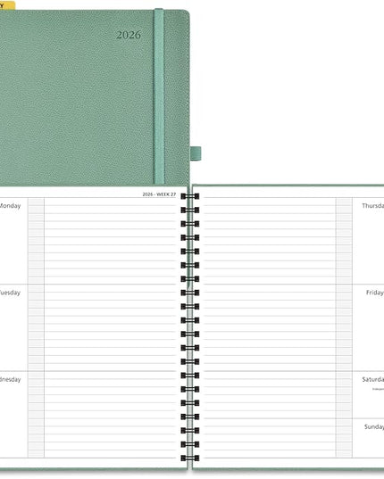 POPRUN 2026 Weekly and Monthly Planner Calendar, January 2026 - December 2026,Large 8.5'' x 10.5'' Spiral Bound Appointment Book, Includes Monthly Tabs, Inner Pocket,Soft Cover - Midnight Green
