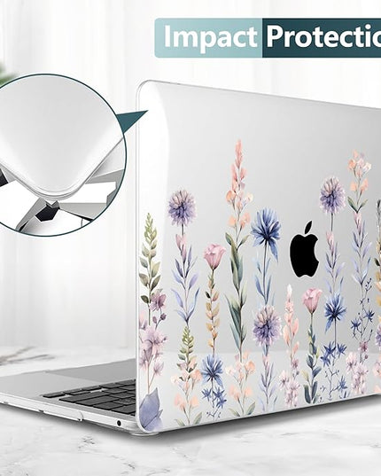 DONGKE Compatible with MacBook Pro 13 inch Case 2024 2023-2020 Release A2338 M2/M1 A2251 A2289 with Retina Display & Touch ID, Plastic Hard Shell & Keyboard Cover & Screen Film - Painting Floral
