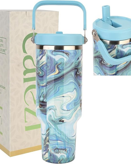 40 oz Insulated Tumbler with Top Handle and Flip Straw, Vacuum Insulated Stainless Steel Cup with Leak-Proof Lid, Sweat-Free, Fits Cup Holder, Keeps Ice Cold up to 30 Hours