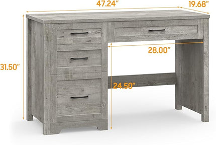 Vabches Farmhouse 47" Executive Desk with File Drawer, Workstation for Home Office, Study, Writing,Wood Computer Desk with 3 Storage Drawers .(Grey)