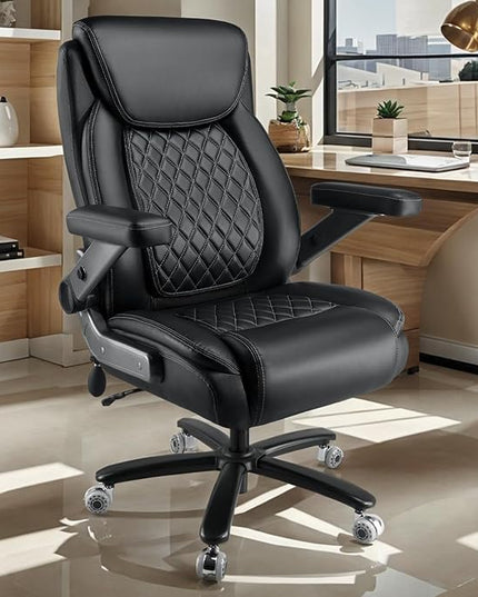600LBS Large Heavy Duty Office Chair with 5D Flip Arms,Comfy Big and Tall Executive Office Desk Chair with Pocket Spring Cushion,High Back Computer Chair with Lumbar Support,Dual Rubber Wheel