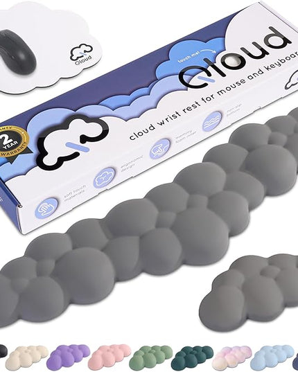 Qloud Cloud Wrist Rest Keyboard Wrist Rest for Computer Keyboard Pad, Cloud Keyboard Wrist Rest, Wrist Pad for Keyboard, Memory Foam, Non Slip Base, Comes with Mouse Pad - Soft Gray