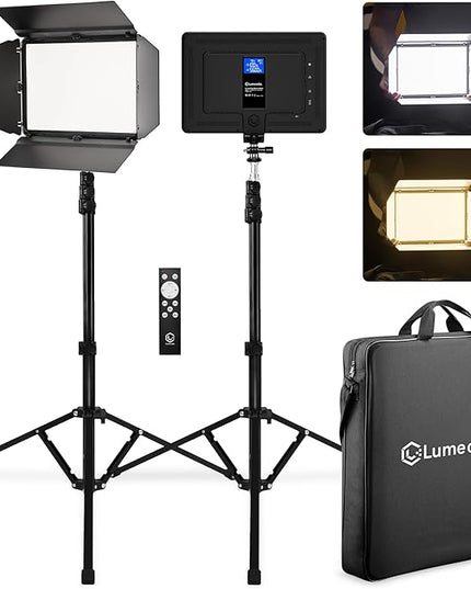 Lume Cube Studio Panel 2-Point Lighting Kit | Edge Lit LED Bicolor Light Panels 3200k - 5600k | Rechargeable Lithium Battery, Adjustable Color, Brightness, 70" Stands, Wireless Remote Included