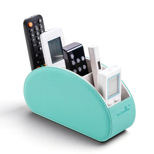 Remote Control Holders Organizer Box with 5 Compartment PU Leather Caddy