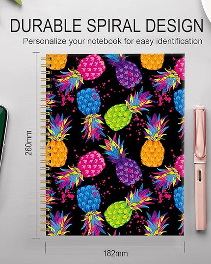 Spiral Journal Notebook for Women,A5 College Ruled Notebooks 6"x 8.4", 120 Pages Lined Journal with Premium Thick Paper,Perfect for School Office Home Gifts(Colorful Pineapple)
