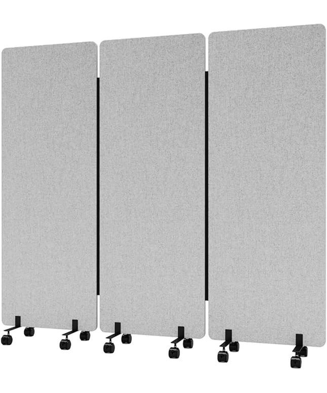 Soundproof Room Divider with Wheels, 66in Office Dividers for Sound Proofing & Reducing, 3 Panel Sound Proof Dividers for Office Partitions Portable Temporary Wall Acoustic Wall Divider，Light Grey