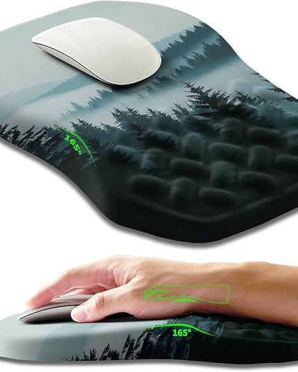 Ergonomic Slope Mouse Pad Wrist Support, Wrist Rest Mousepad for Carpal Tunnel Pain Relief with Massage Bulge and Slow Rebound Memory Foam (12x8 inch, Foggy Forest)