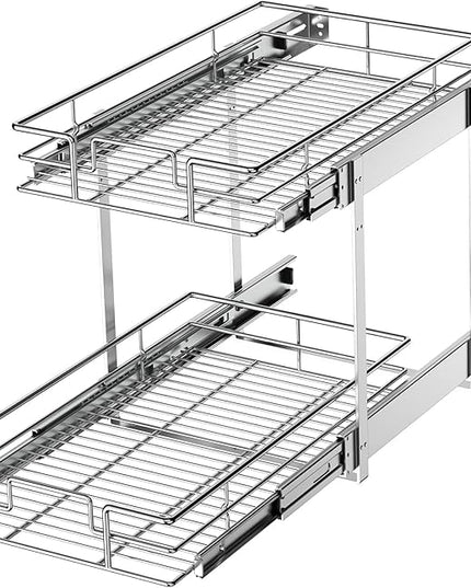 LOVMOR 2 Tier Individual Pull Out Cabinet Organizer 11"W x 21"D, Slide Out Kitchen Cabinet Storage Sliding Shelves